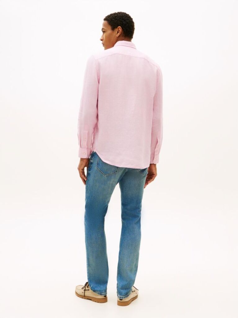 Pink Regular Fit Washed Pure Linen Shirt  Men