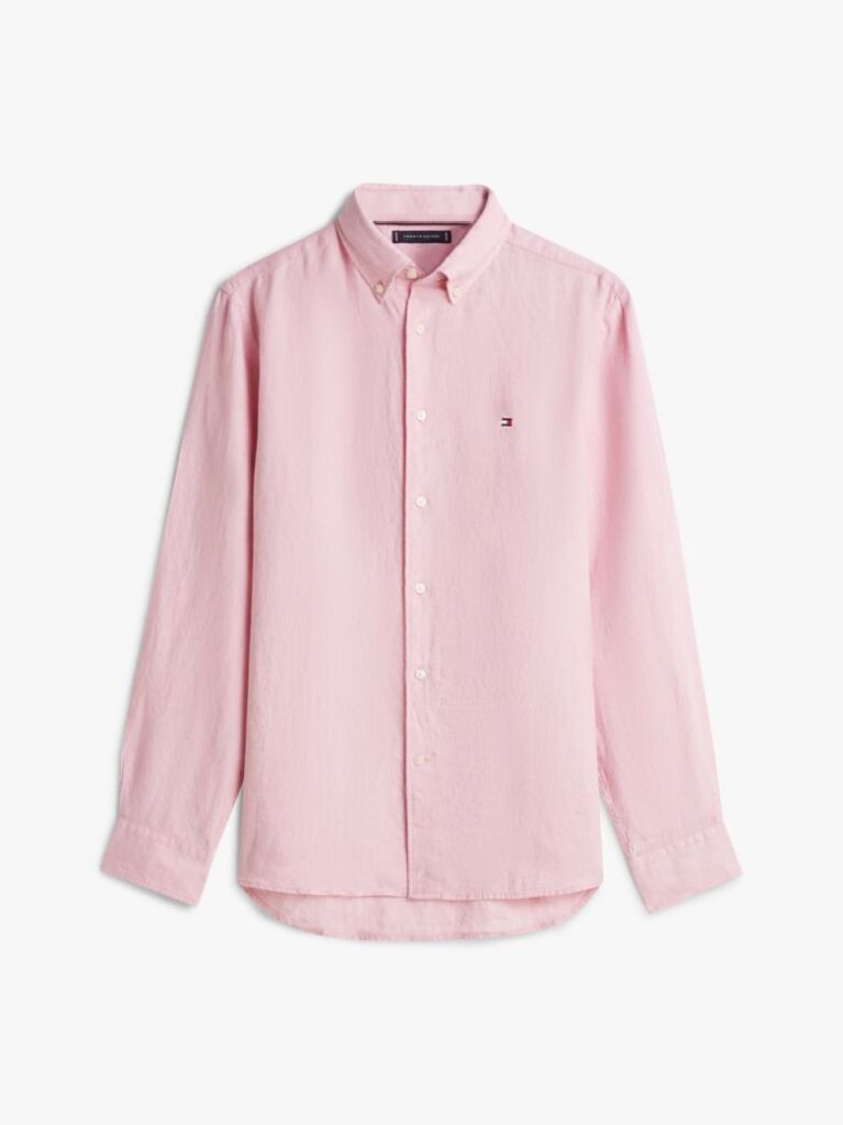 Pink Regular Fit Washed Pure Linen Shirt  Men