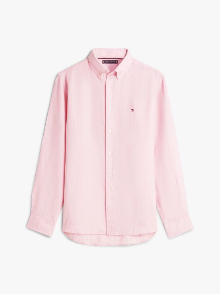 Pink Regular Fit Washed Pure Linen Shirt  Men