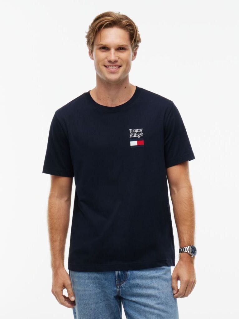 Μπλε T-Shirt Με Κλασική Λαιμόκοψη Και Λογότυπο  Άνδρες