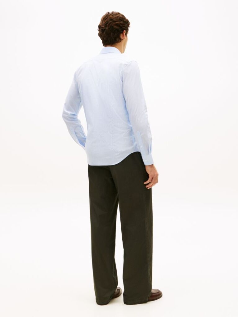 Blue Slim Fit Gingham Check Poplin Shirt  Men