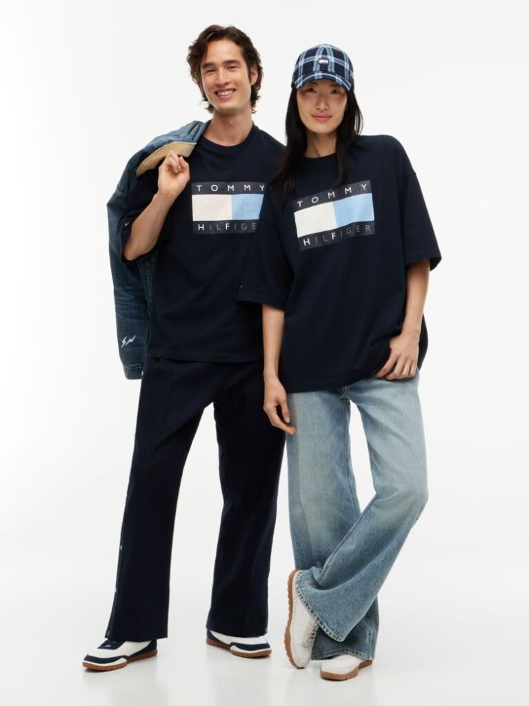 Μπλε Tommy Hilfiger x FRGMT Άνετο Βαμβακερό T-Shirt  Άνδρες