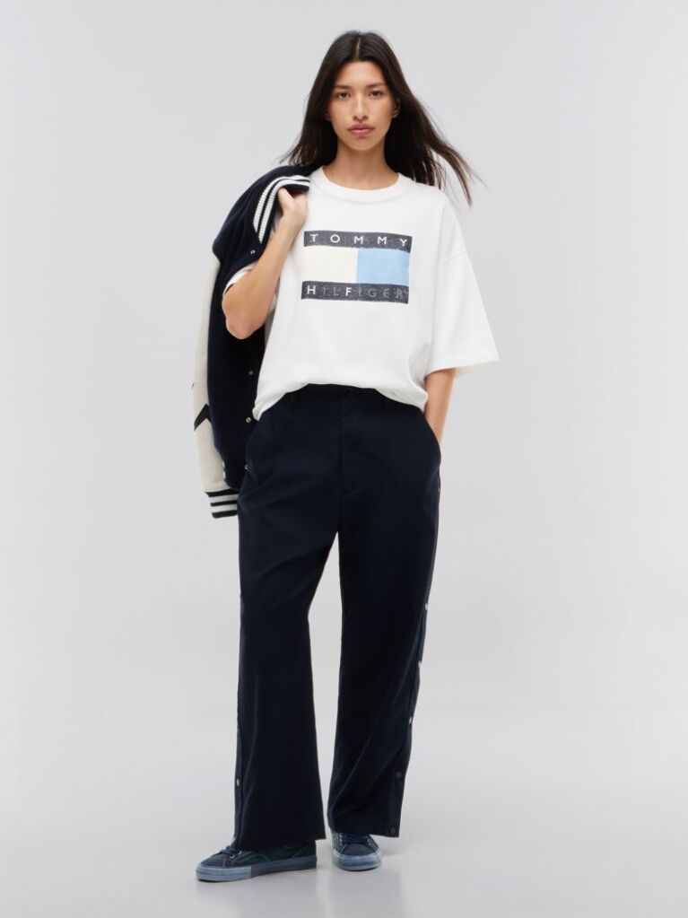 Μπεζ Tommy Hilfiger x FRGMT Άνετο Βαμβακερό T-Shirt  Άνδρες
