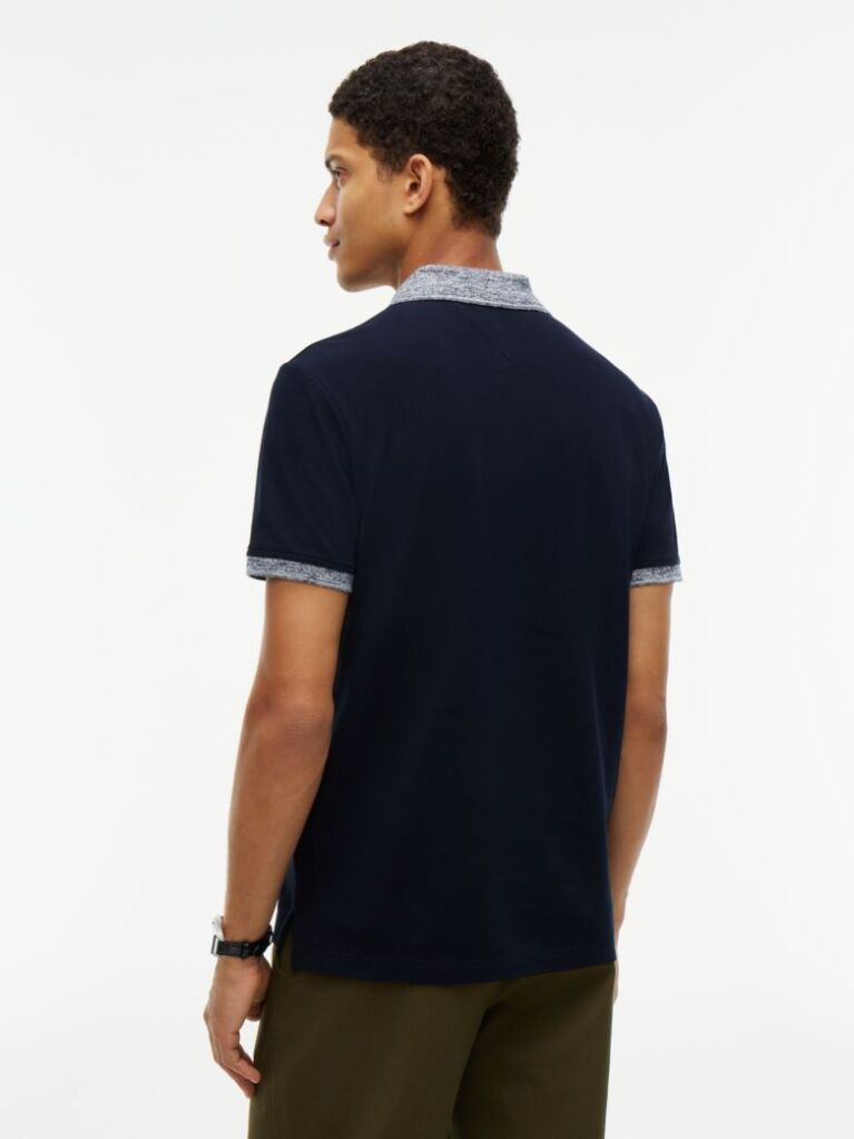 Blue Regular Fit Mélange Trim Pique Polo Shirt  Men