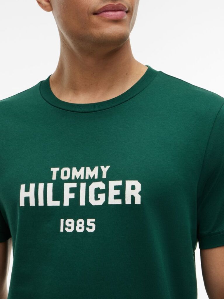 Πράσινο Βαμβακερό T-Shirt Με Κλασική Λαιμόκοψη Και Λογότυπο Σε Αντίθεση  Άνδρες