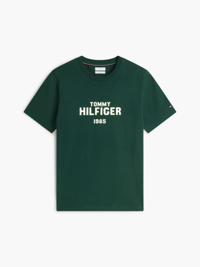 Πράσινο Βαμβακερό T-Shirt Με Κλασική Λαιμόκοψη Και Λογότυπο Σε Αντίθεση  Άνδρες