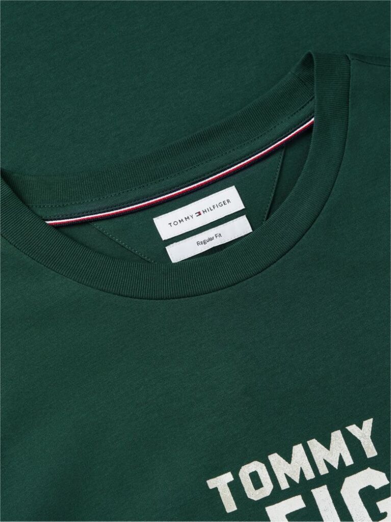 Πράσινο Βαμβακερό T-Shirt Με Κλασική Λαιμόκοψη Και Λογότυπο Σε Αντίθεση  Άνδρες