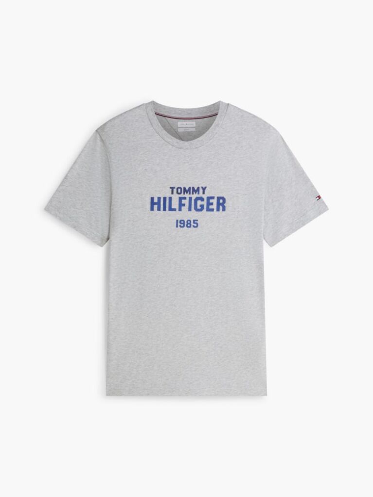 Γκρι Βαμβακερό T-Shirt Με Κλασική Λαιμόκοψη Και Λογότυπο Σε Αντίθεση  Άνδρες