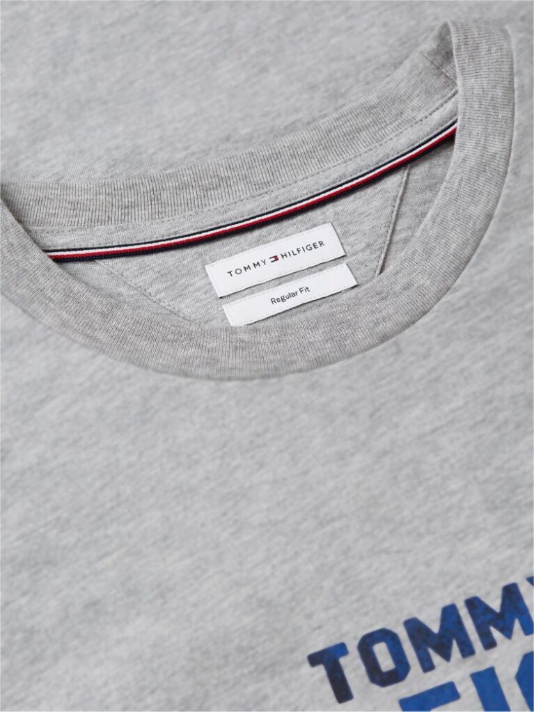 Γκρι Βαμβακερό T-Shirt Με Κλασική Λαιμόκοψη Και Λογότυπο Σε Αντίθεση  Άνδρες