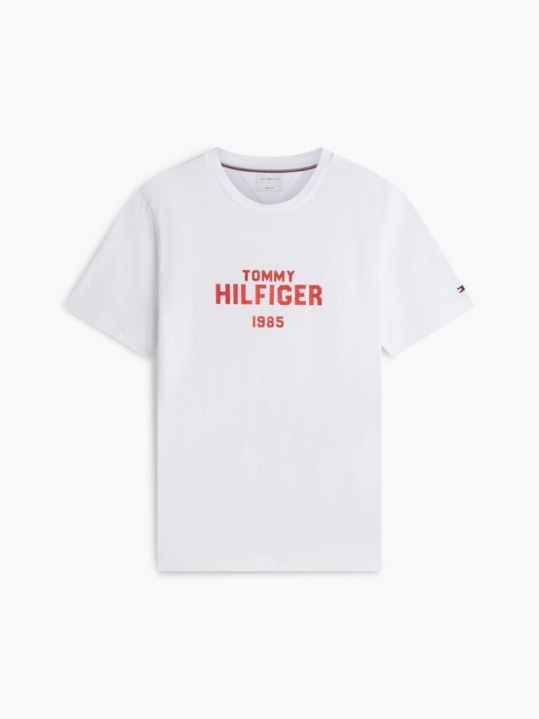 Άσπρο Βαμβακερό T-Shirt Με Κλασική Λαιμόκοψη Και Λογότυπο Σε Αντίθεση  Άνδρες