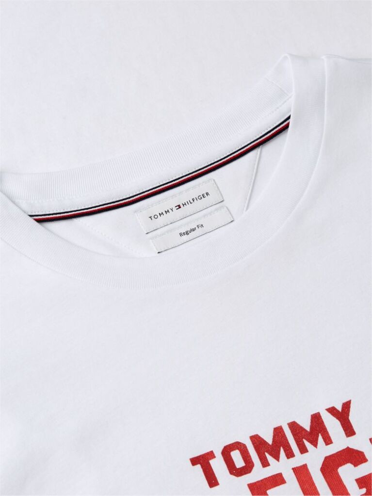 Άσπρο Βαμβακερό T-Shirt Με Κλασική Λαιμόκοψη Και Λογότυπο Σε Αντίθεση  Άνδρες