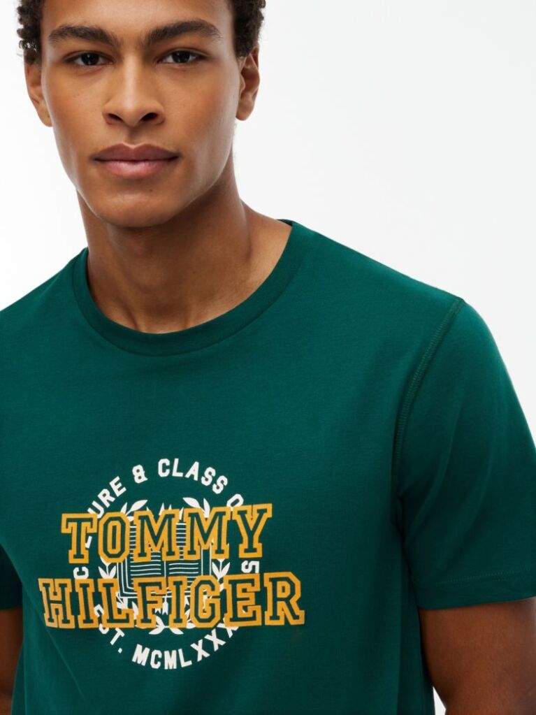 Πράσινο Βαμβακερό T-Shirt Με Varsity Λογότυπο  Άνδρες