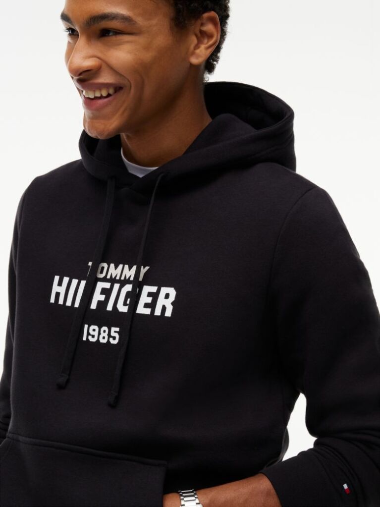 Μαύρο Fleece Hoody Με Κεντητό Λογότυπο  Άνδρες