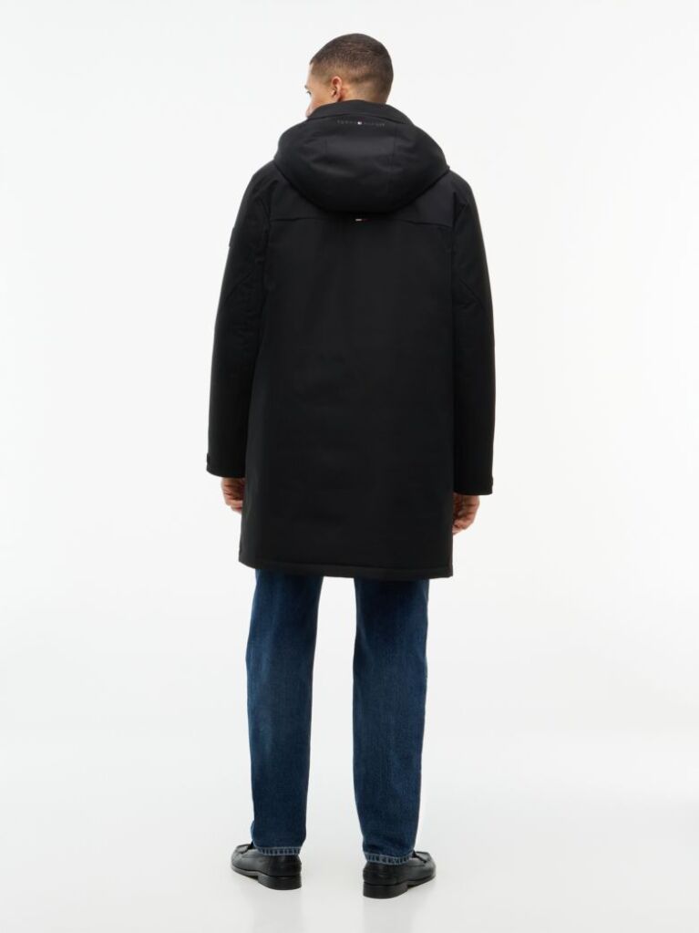 Black Performance Tech Hooded Padded Parka  Men