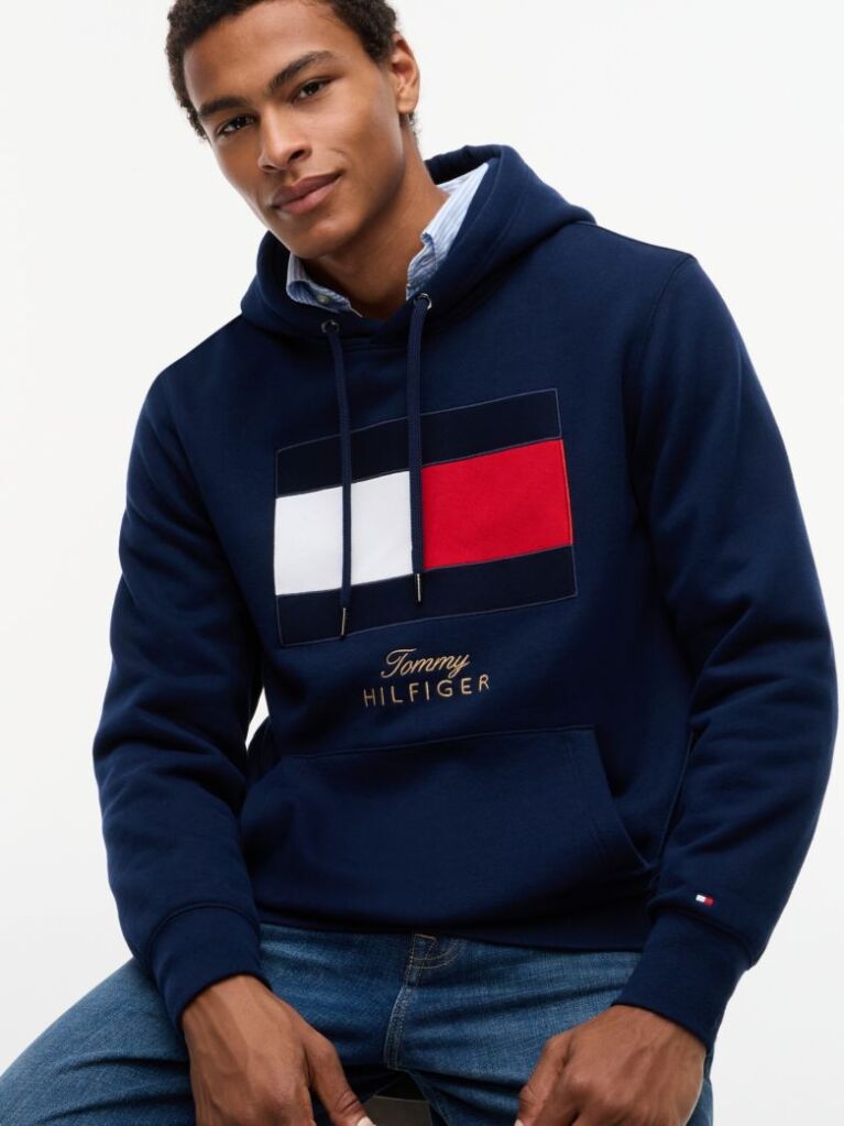 Blue Flag Embroidery Logo Fleece Hoody  Men
