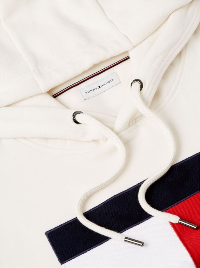 Beige Flag Embroidery Logo Fleece Hoody  Men