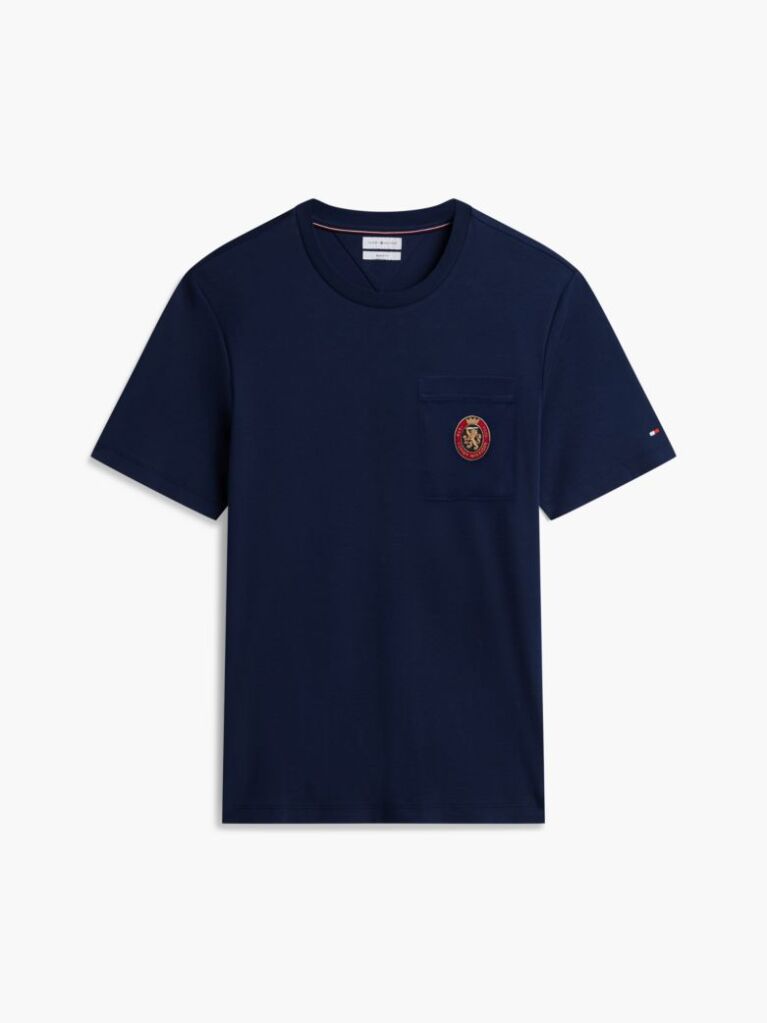 Μπλε Βαμβακερό T-Shirt Με Τσέπη Και Οικόσημο  Άνδρες