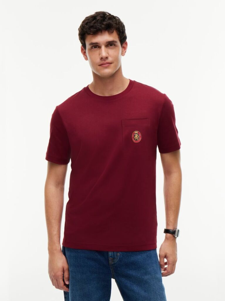 Κόκκινο Βαμβακερό T-Shirt Με Τσέπη Και Οικόσημο  Άνδρες