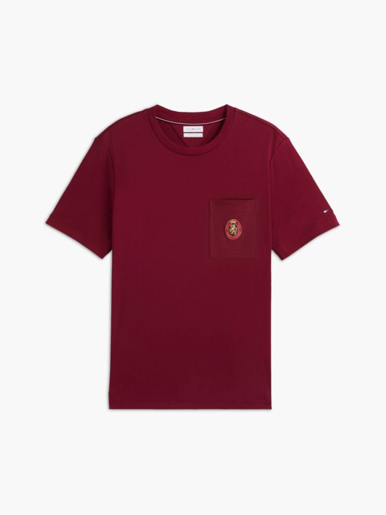 Κόκκινο Βαμβακερό T-Shirt Με Τσέπη Και Οικόσημο  Άνδρες