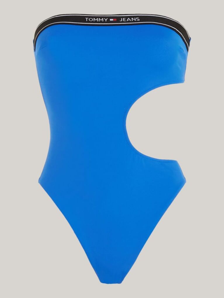 Blue Logo Cutout Bandeau One-Piece Swimsuit  Women
