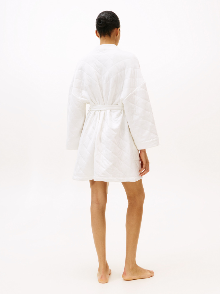 Beige Essential Quilted Jacquard Jersey Robe  Women
