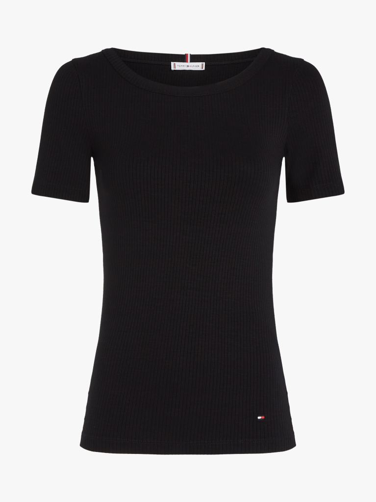 Μαύρο Slim T-Shirt Με Ριμπ Ύφανση  Γυναίκες