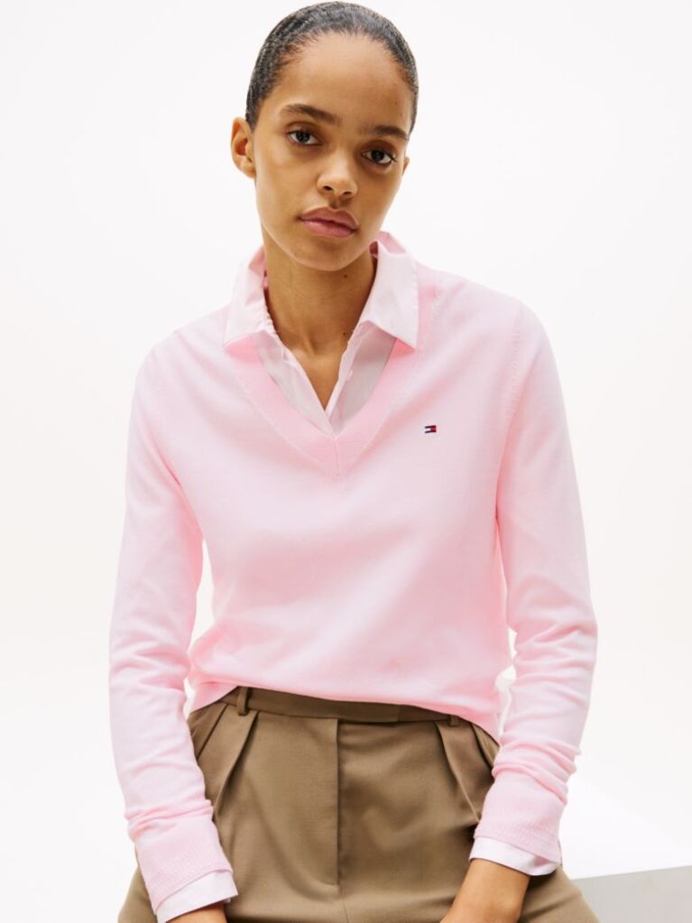 Pink Jersey V-Neck Jumper  Women
