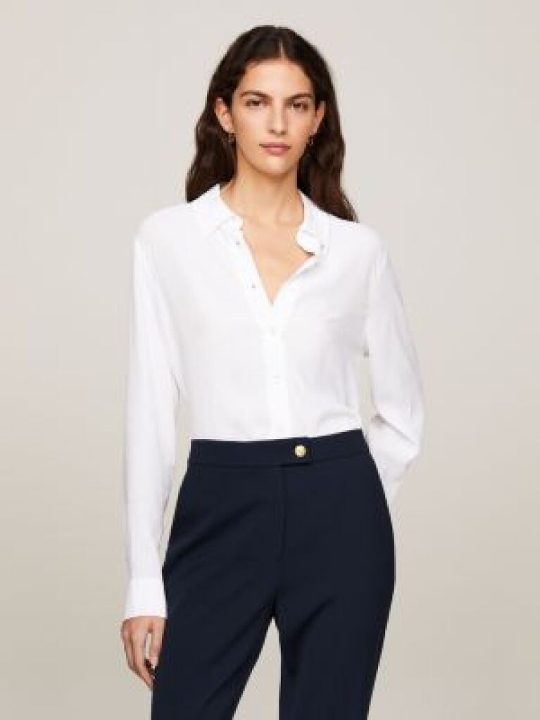 White Fluid Crepe Regular Fit Shirt  Women