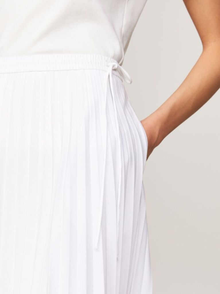 White Pleated Flared Midi Skirt  Women