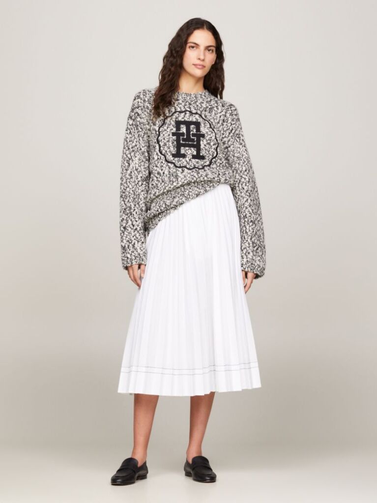 White Pleated Flared Midi Skirt  Women