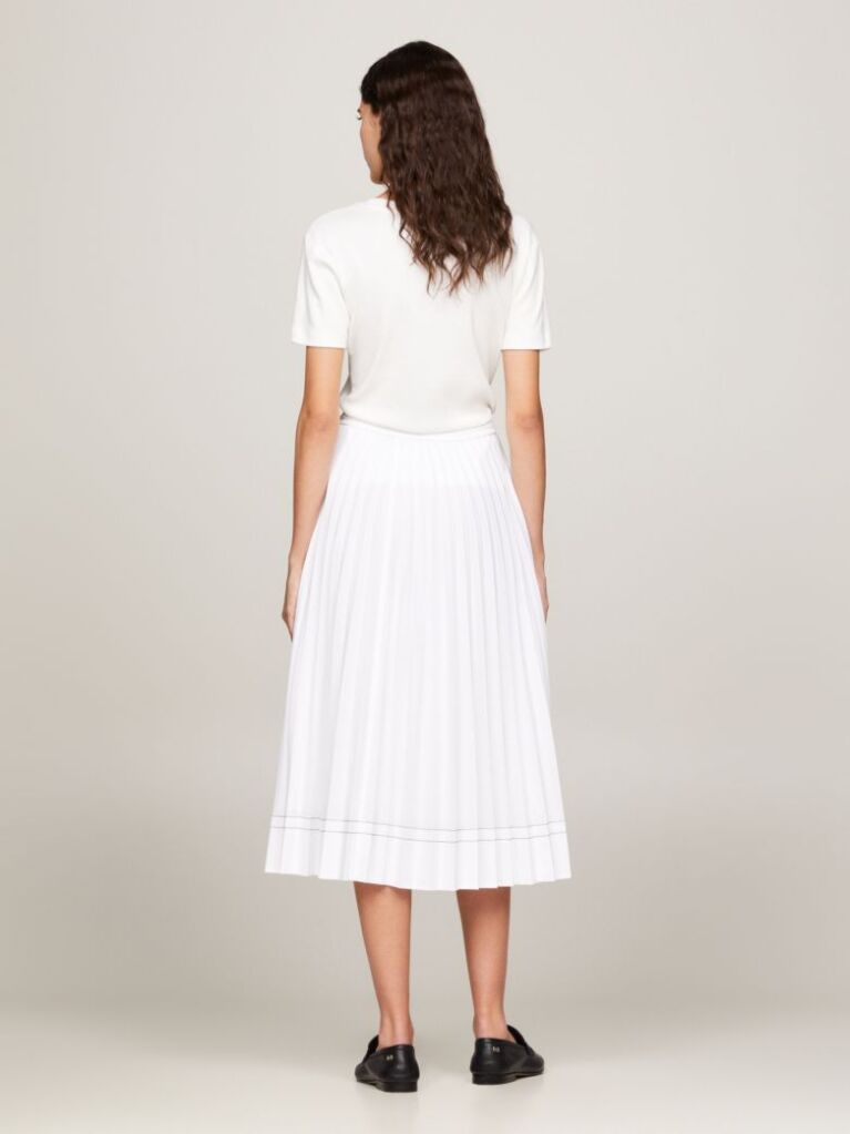 White Pleated Flared Midi Skirt  Women