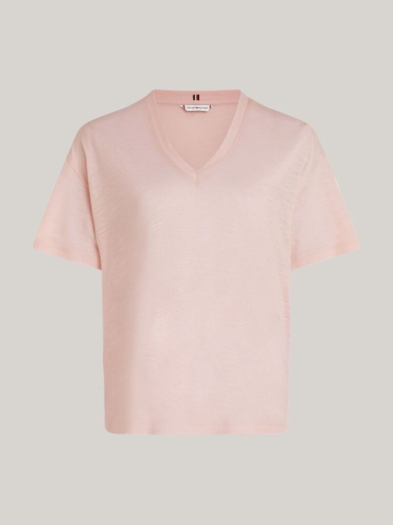 Ροζ Άνετο T-Shirt Με V-Λαιμόκοψη  Γυναίκες