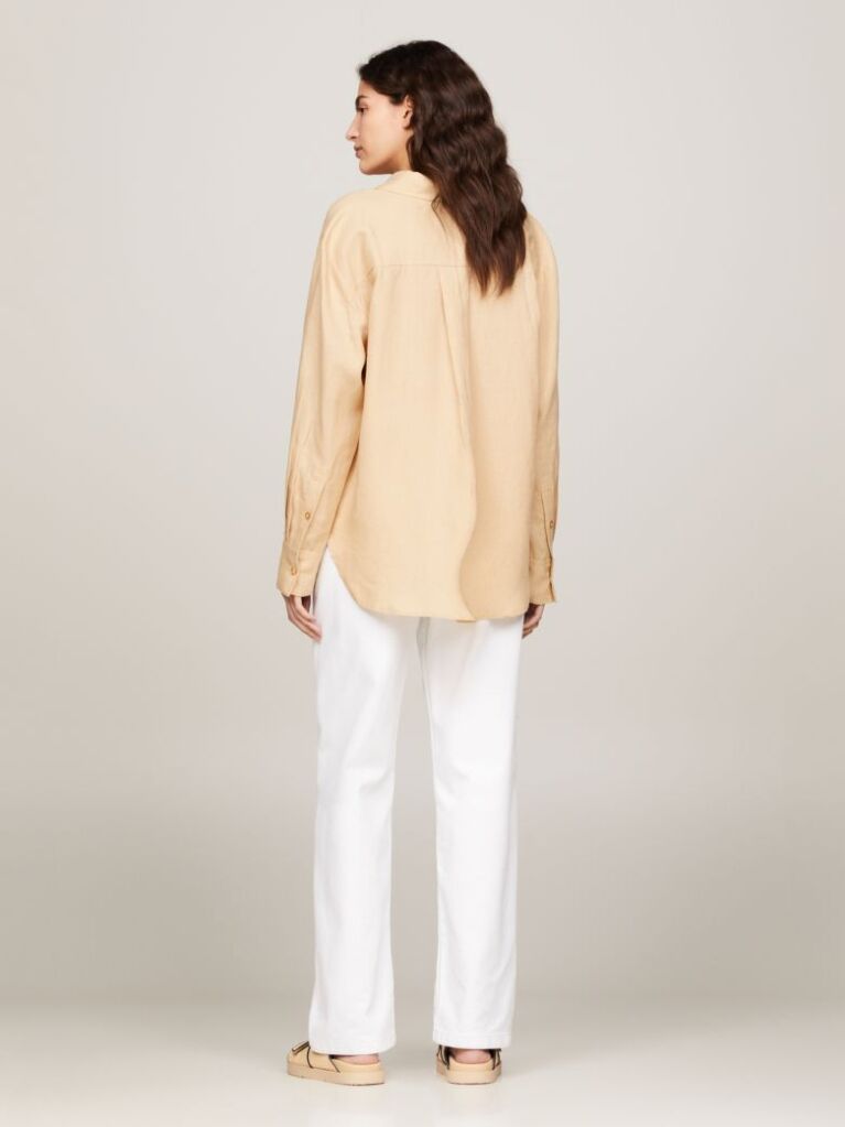 Beige Linen Patch Pocket Relaxed Fit Shirt  Women