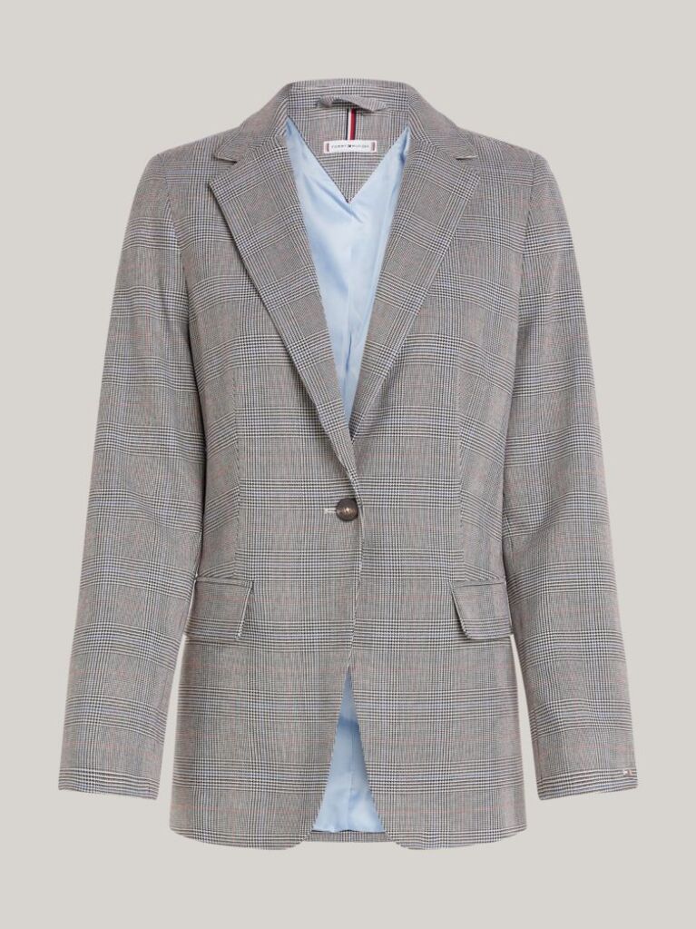 Γκρι Καρό Blazer Με Μονή Σειρά Κουμπιών  Γυναίκες