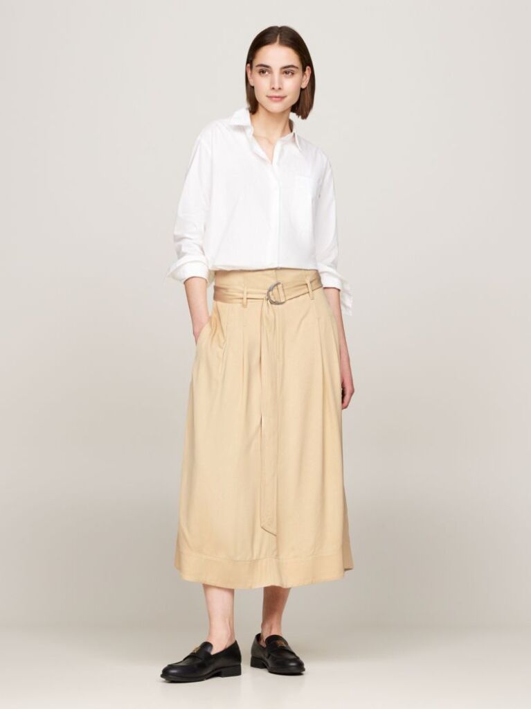 Beige Belted Utility Midi Skirt  Women