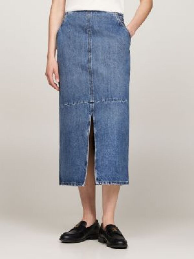 Denim High Rise Slim Denim Midi Skirt  Women