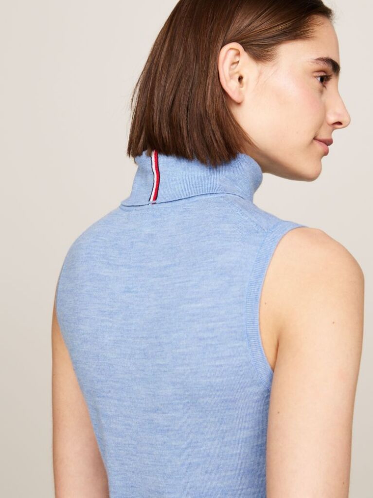 Blue Merino Wool Turtleneck Sleeveless Jumper  Women