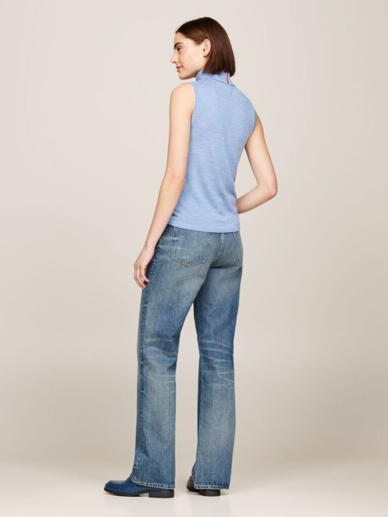 Blue Merino Wool Turtleneck Sleeveless Jumper  Women