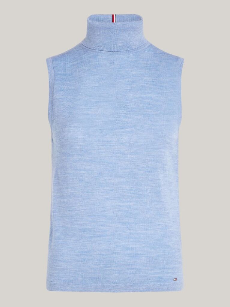 Blue Merino Wool Turtleneck Sleeveless Jumper  Women