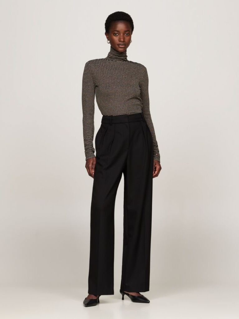 Multi Metallic Stripe Roll Neck Slim Jumper  Women