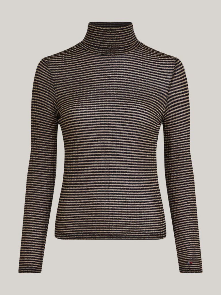Multi Metallic Stripe Roll Neck Slim Jumper  Women