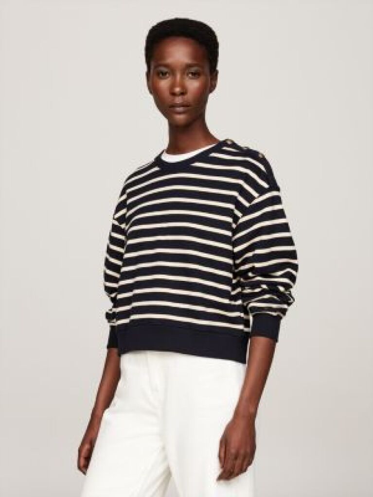 Multi Shoulder Button Crew Neck Sweatshirt  Women