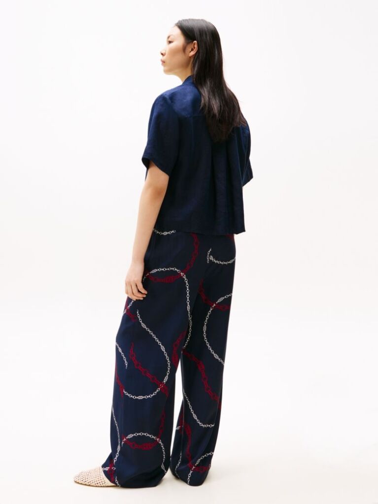Blue Relaxed Fit Short Sleeve Linen Shirt  Women