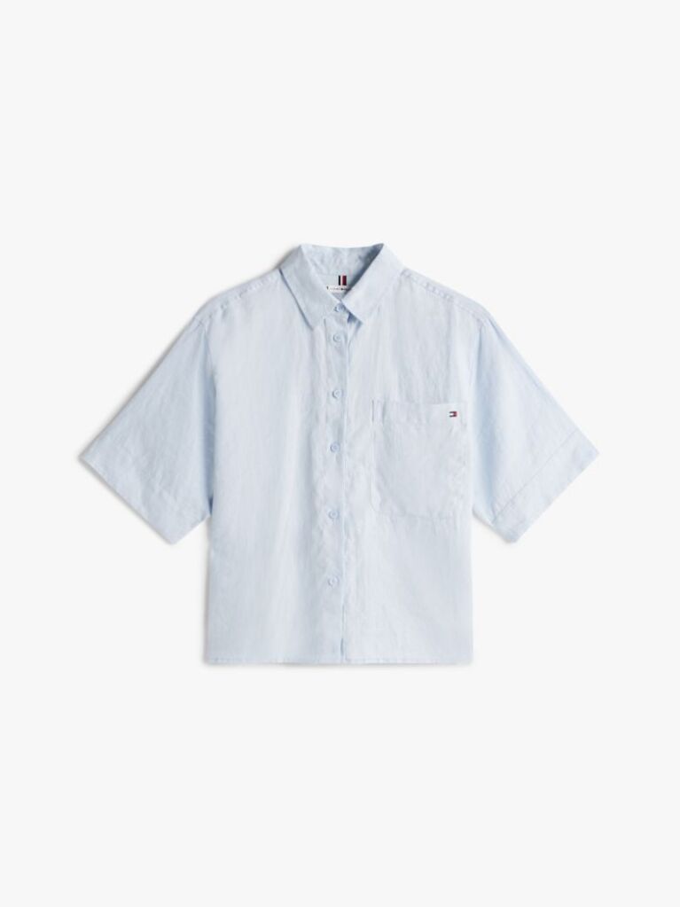 Blue Relaxed Fit Short Sleeve Linen Shirt  Women