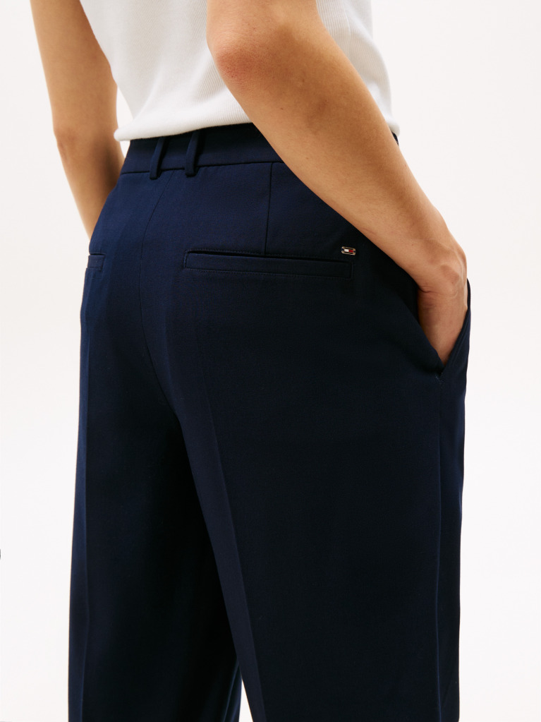 Blue Tapered Leg Low Rise Cropped Trousers  Women