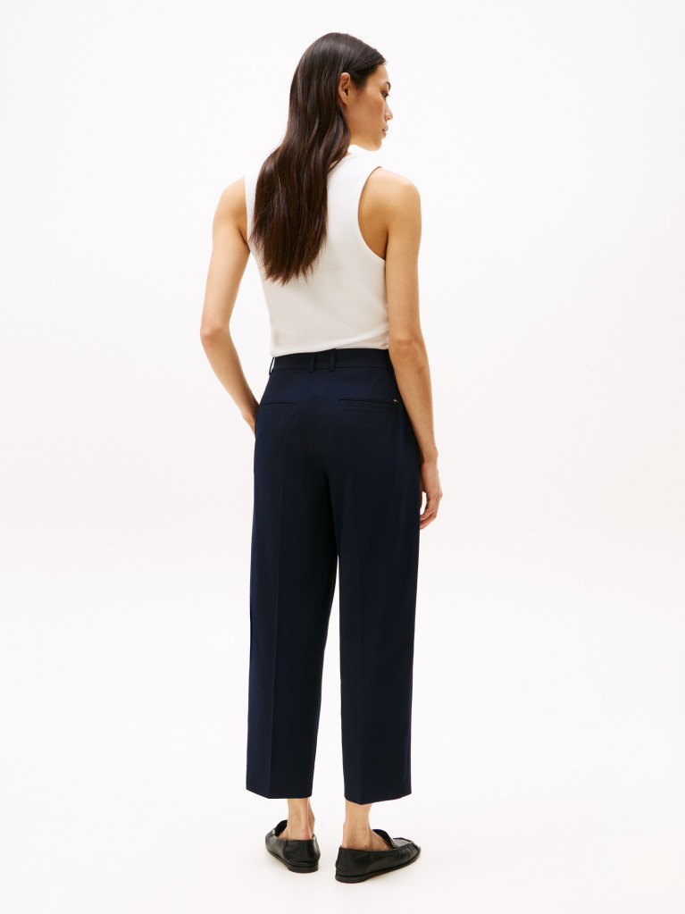 Blue Tapered Leg Low Rise Cropped Trousers  Women