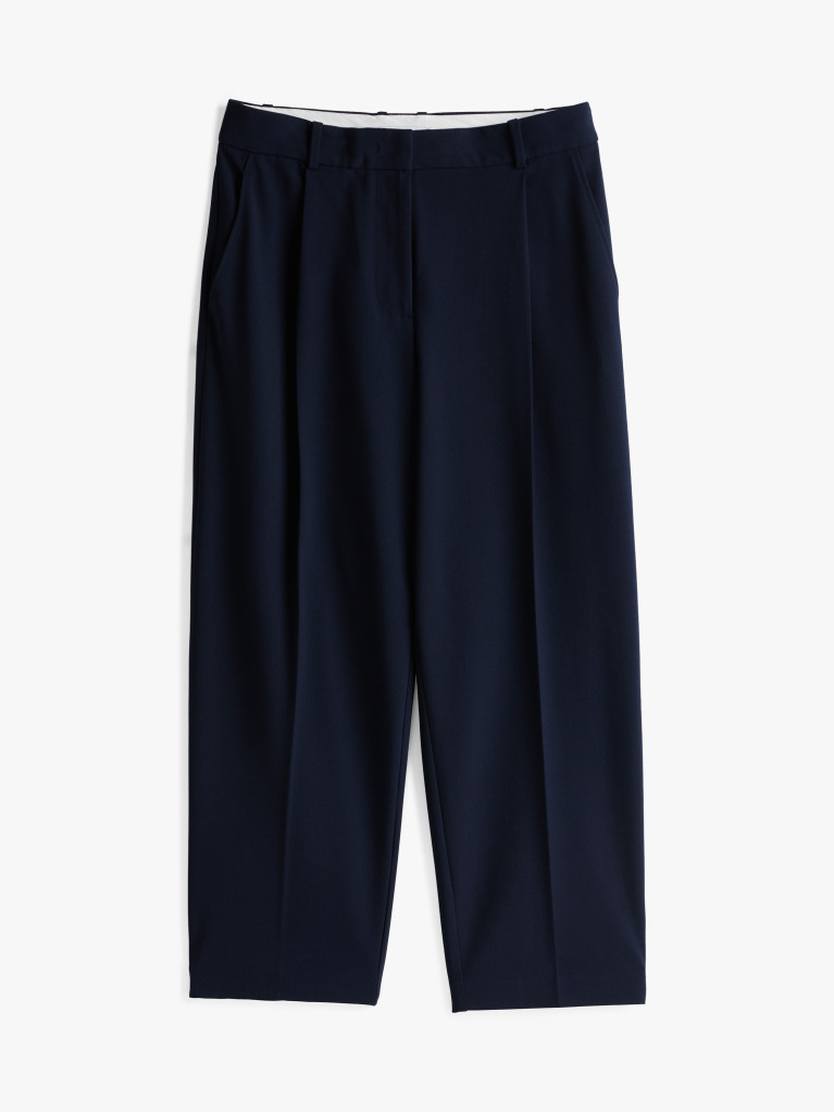 Blue Tapered Leg Low Rise Cropped Trousers  Women