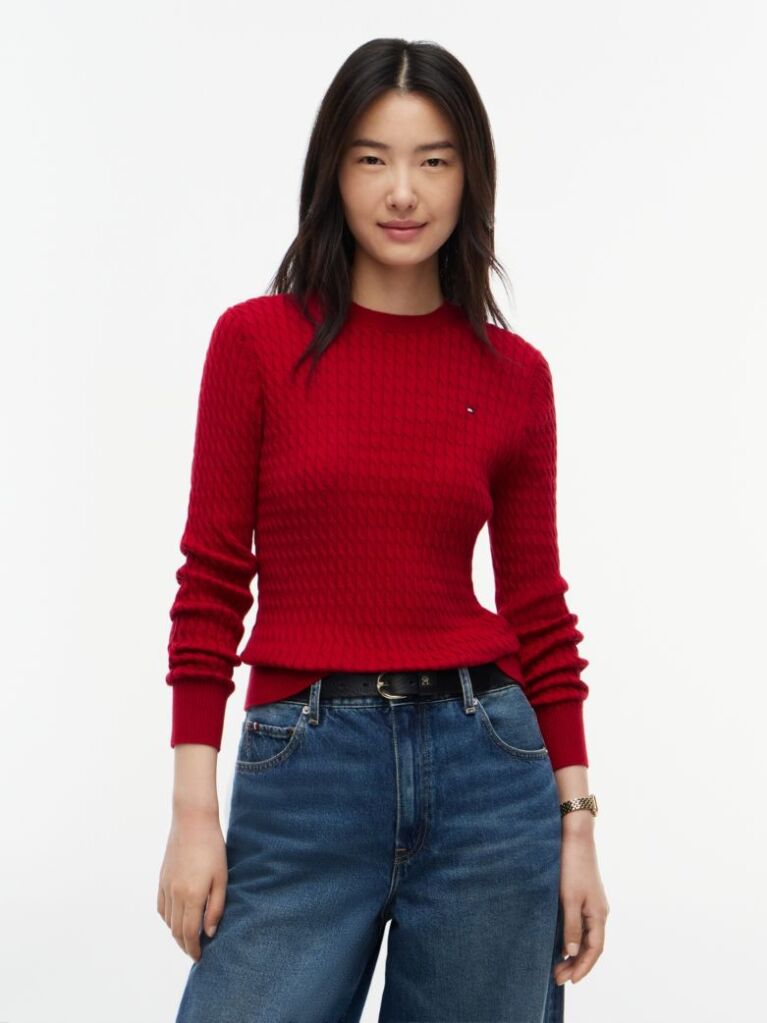 Red Fine Cable Knit Jumper  Women