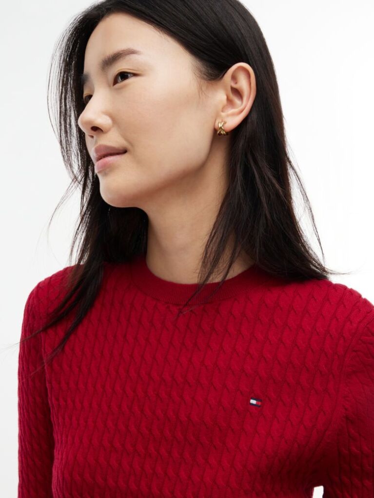 Red Fine Cable Knit Jumper  Women