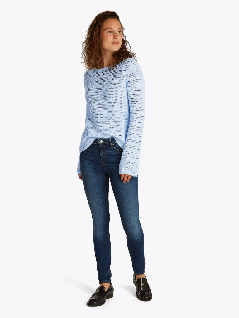 Blue Pointelle Crochet Jumper  Women